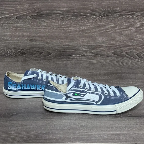 Seattle Seahawks Converse All Star Mens Size 9 Shoes Custom Low Top Blue Sneaker - Picture 4 of 7